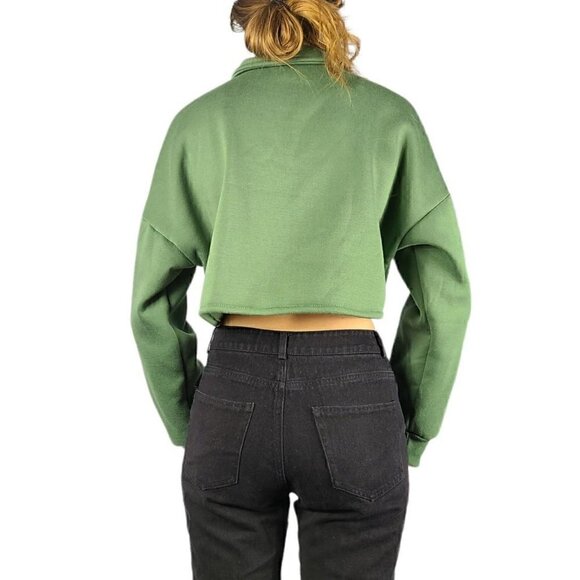 Shein Cropped Green Puffy Sweater Jacket - Picture 3 of 4